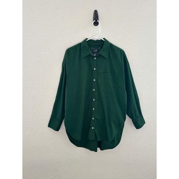 Maeve by Anthropologie Tops - Maeve Button Down Shirt Women Medium Green Cotton High Low Long Sleeve Pocket